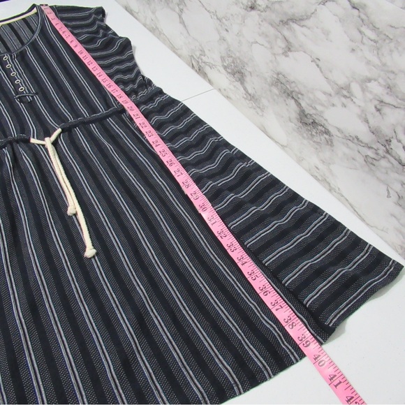 Lucky Brand Jacquard Blue Striped Casual Dress With Pockets Size Medium - Picture 11 of 13